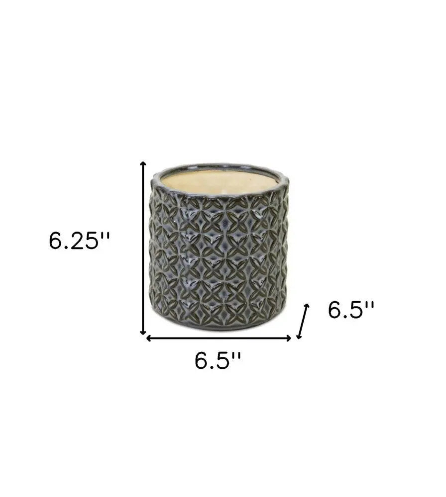 Set of Two Brown And Gray Clay 7 Ounce Geometric Round Pot Planters - NOBLE HOME INTERIORS