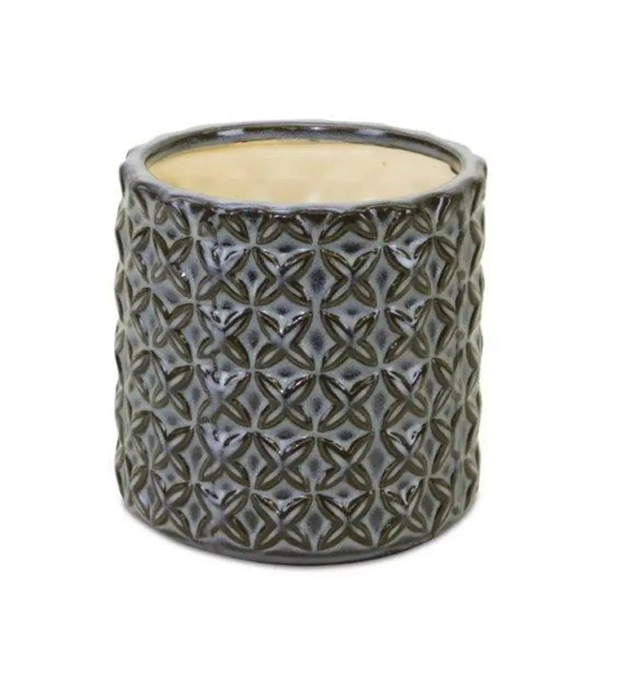 Set of Two Brown And Gray Clay 7 Ounce Geometric Round Pot Planters - NOBLE HOME INTERIORS