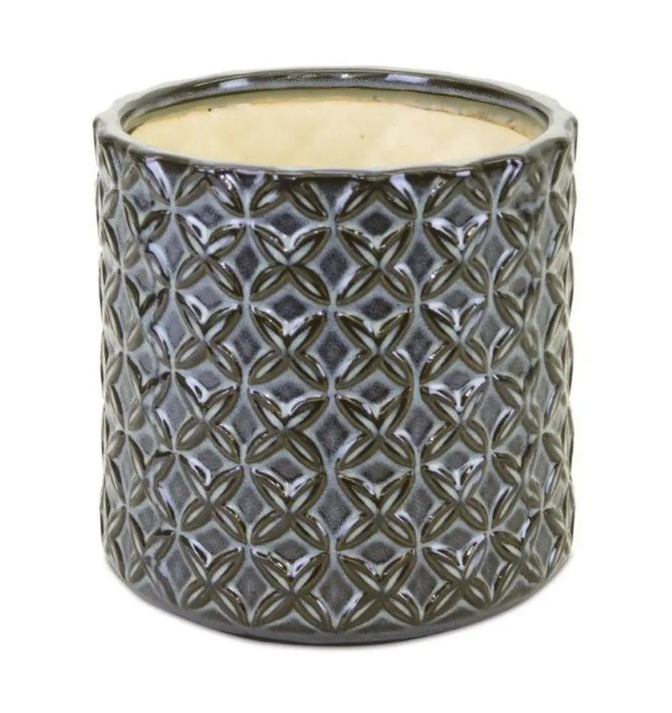 Set of Two Brown And Gray Clay 7 Ounce Geometric Round Pot Planters - NOBLE HOME INTERIORS