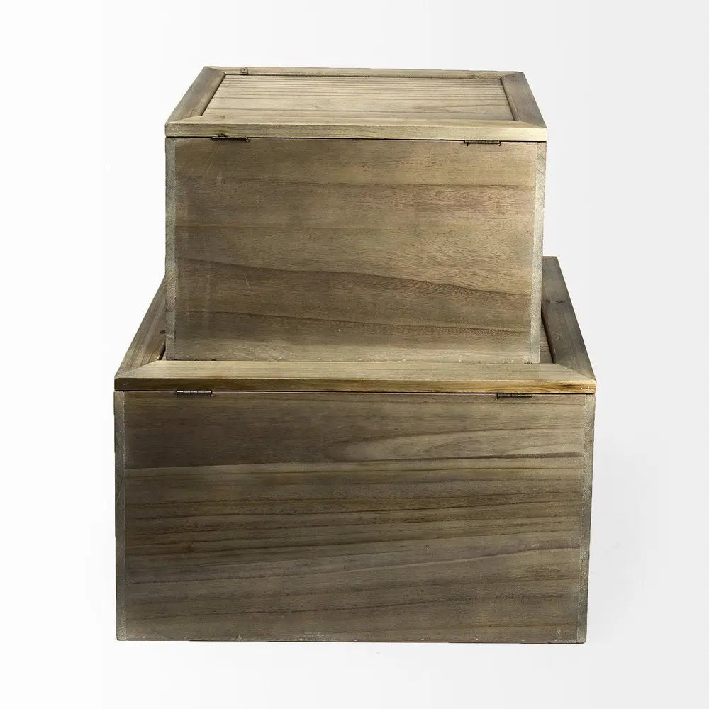 Set of Two Brown And Natural Cane And Solid Wood Box With Lid - NOBLE HOME INTERIORS