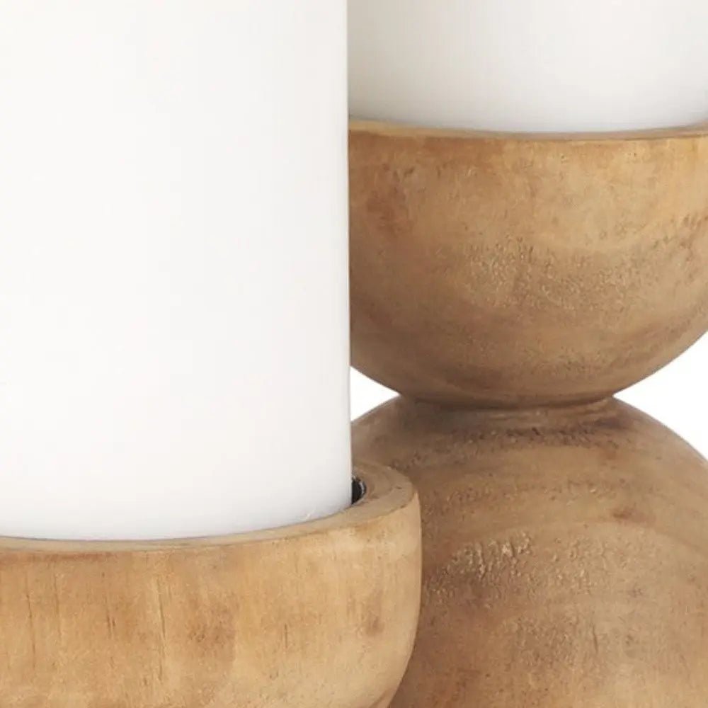 Set of Two Brown Distressed Geometric Solid Wood Tabletop Pillar Candle Holders HomeRoots