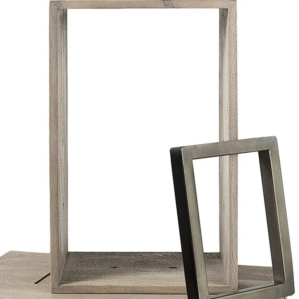 Set of Two Brown Solid and Manufactured Wood Two Tier Floating Bookcase - NOBLE HOME INTERIORS