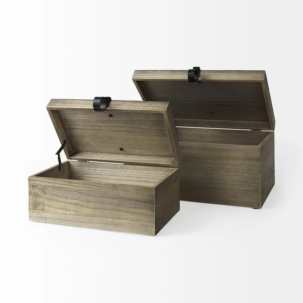 Set of Two Brown Solid Wood Box With Lid - NOBLE HOME INTERIORS