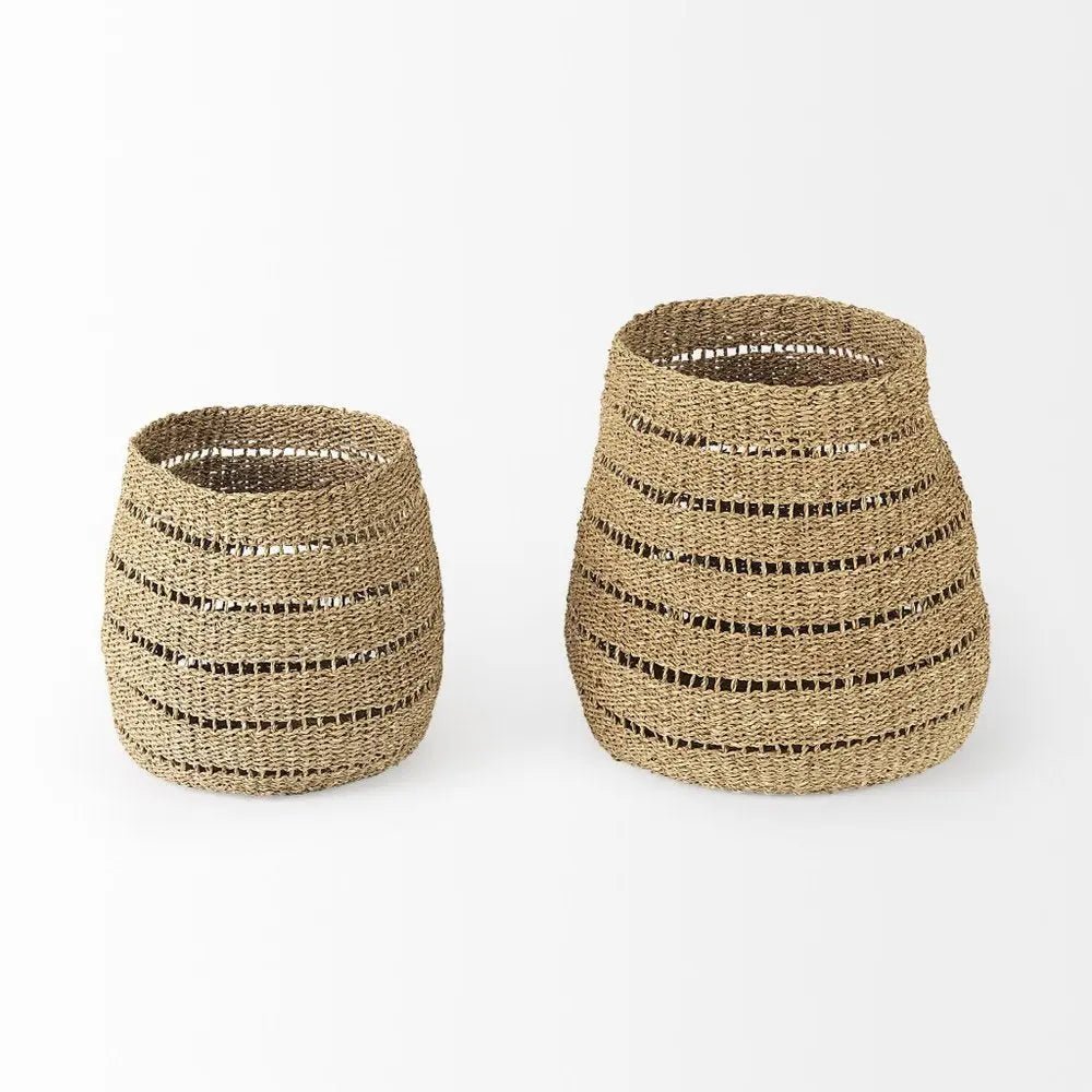 Set of Two Brown Wicker Basket - NOBLE HOME INTERIORS