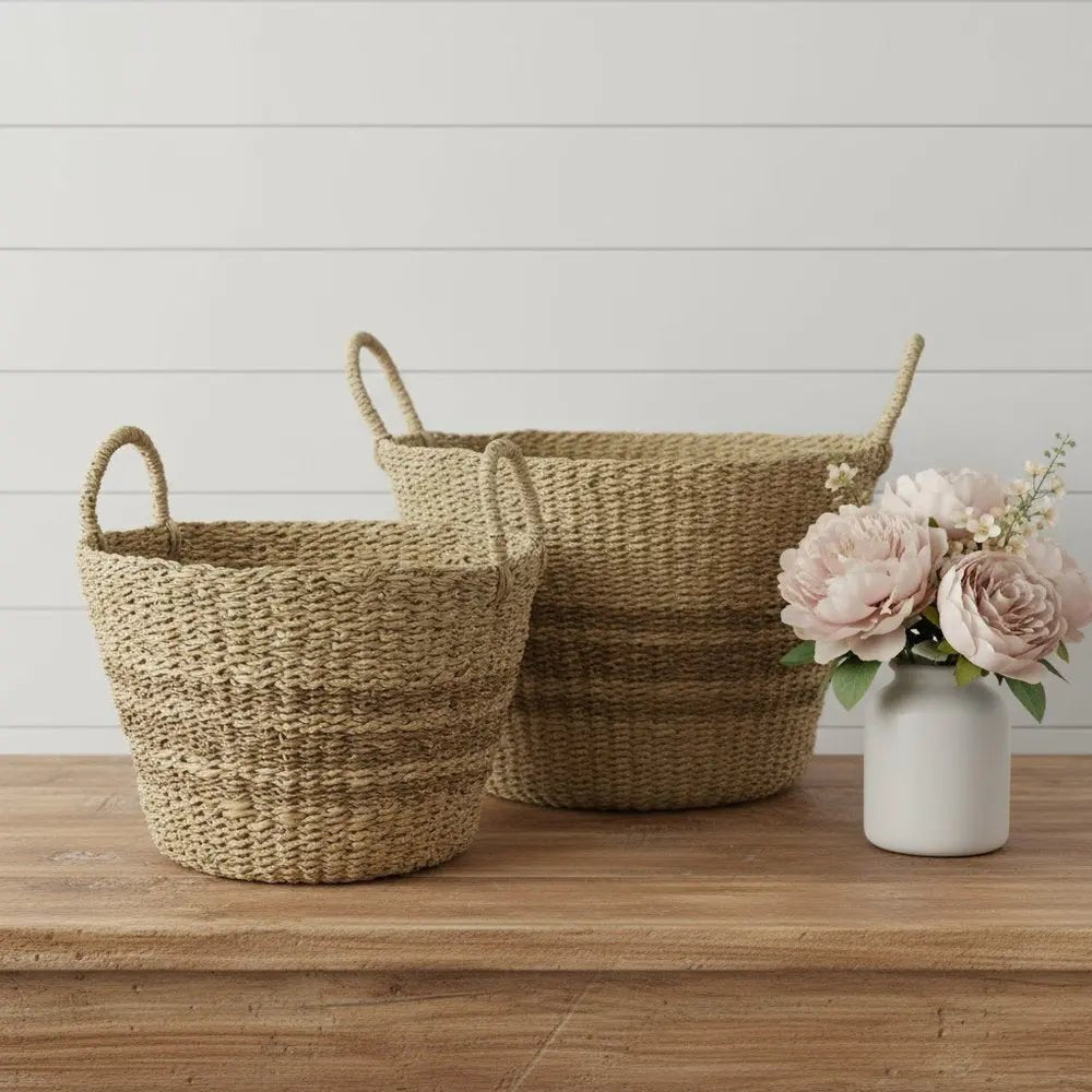 Set of Two Brown Wicker Basket - NOBLE HOME INTERIORS