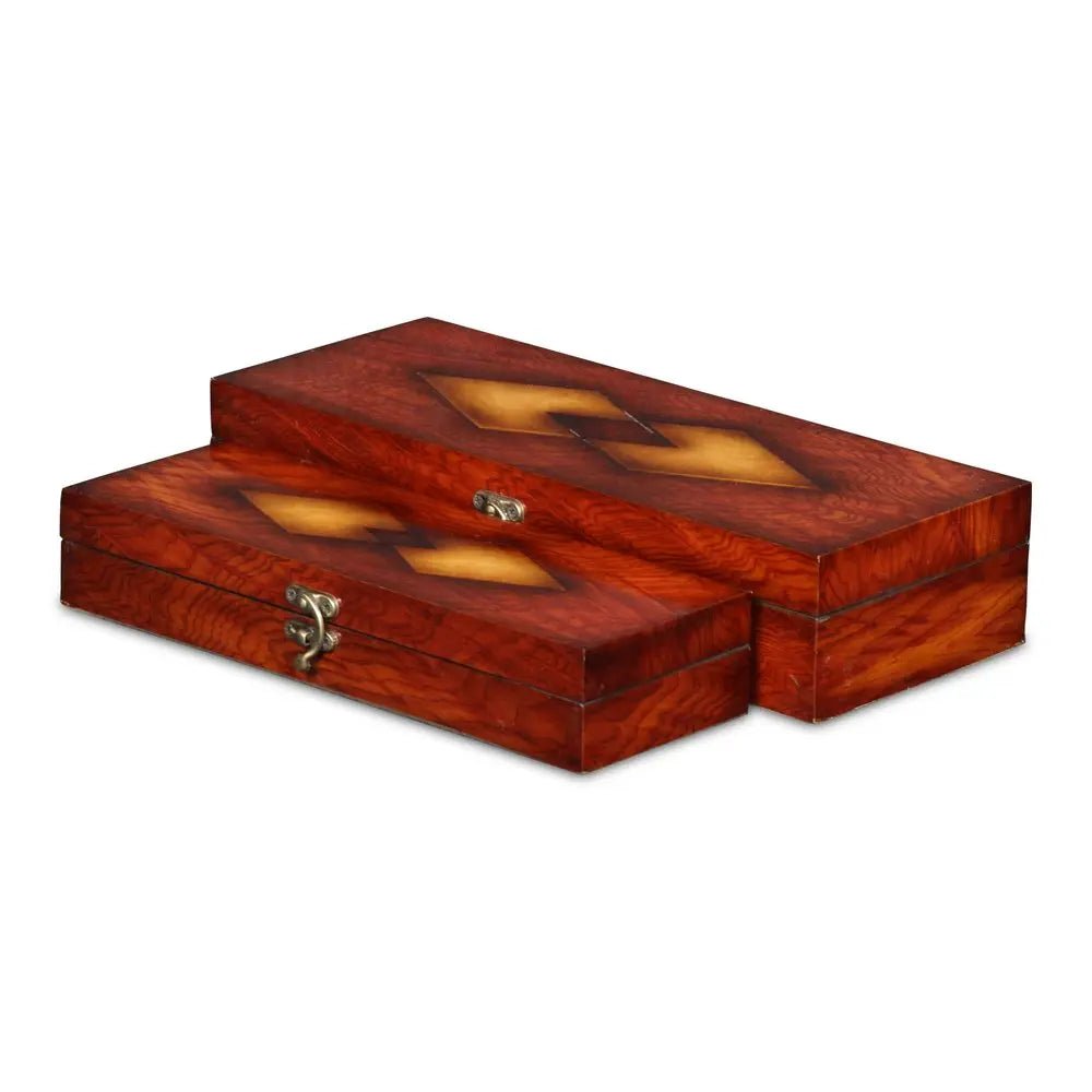 Set of Two Brown Wood Box With Lid - NOBLE HOME INTERIORS
