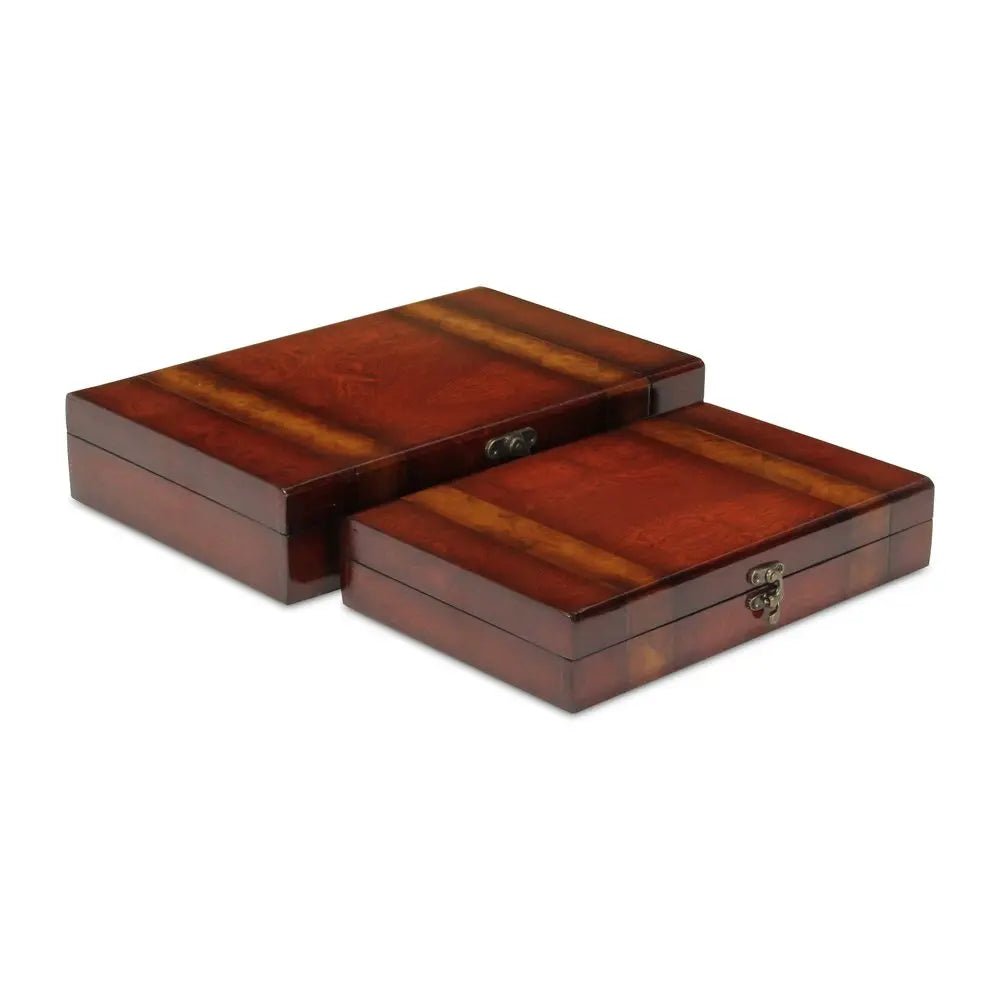 Set of Two Brown Wood Box With Lid - NOBLE HOME INTERIORS