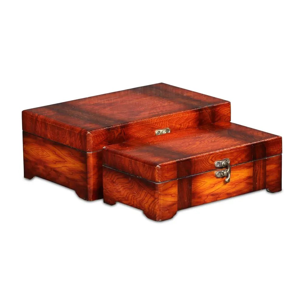 Set of Two Brown Wood Box With Lid - NOBLE HOME INTERIORS