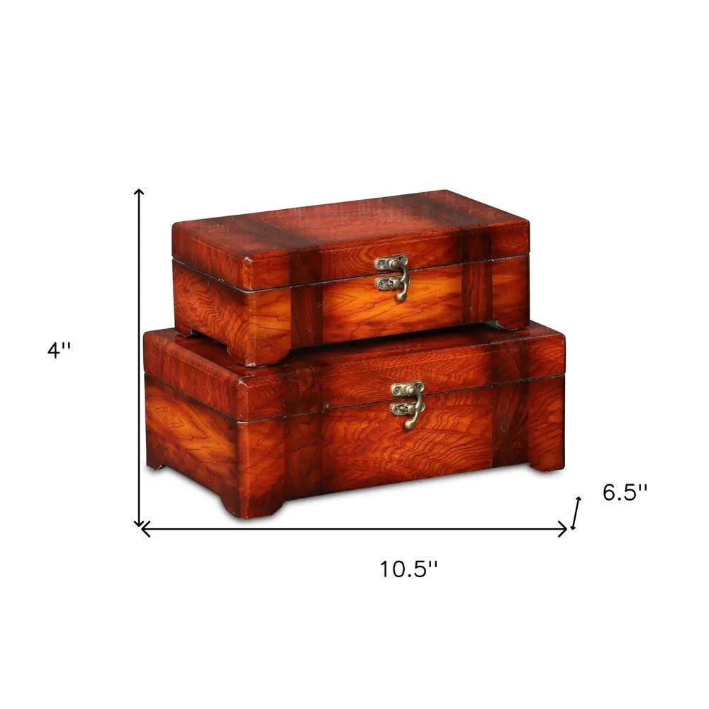 Set of Two Brown Wood Box With Lid - NOBLE HOME INTERIORS