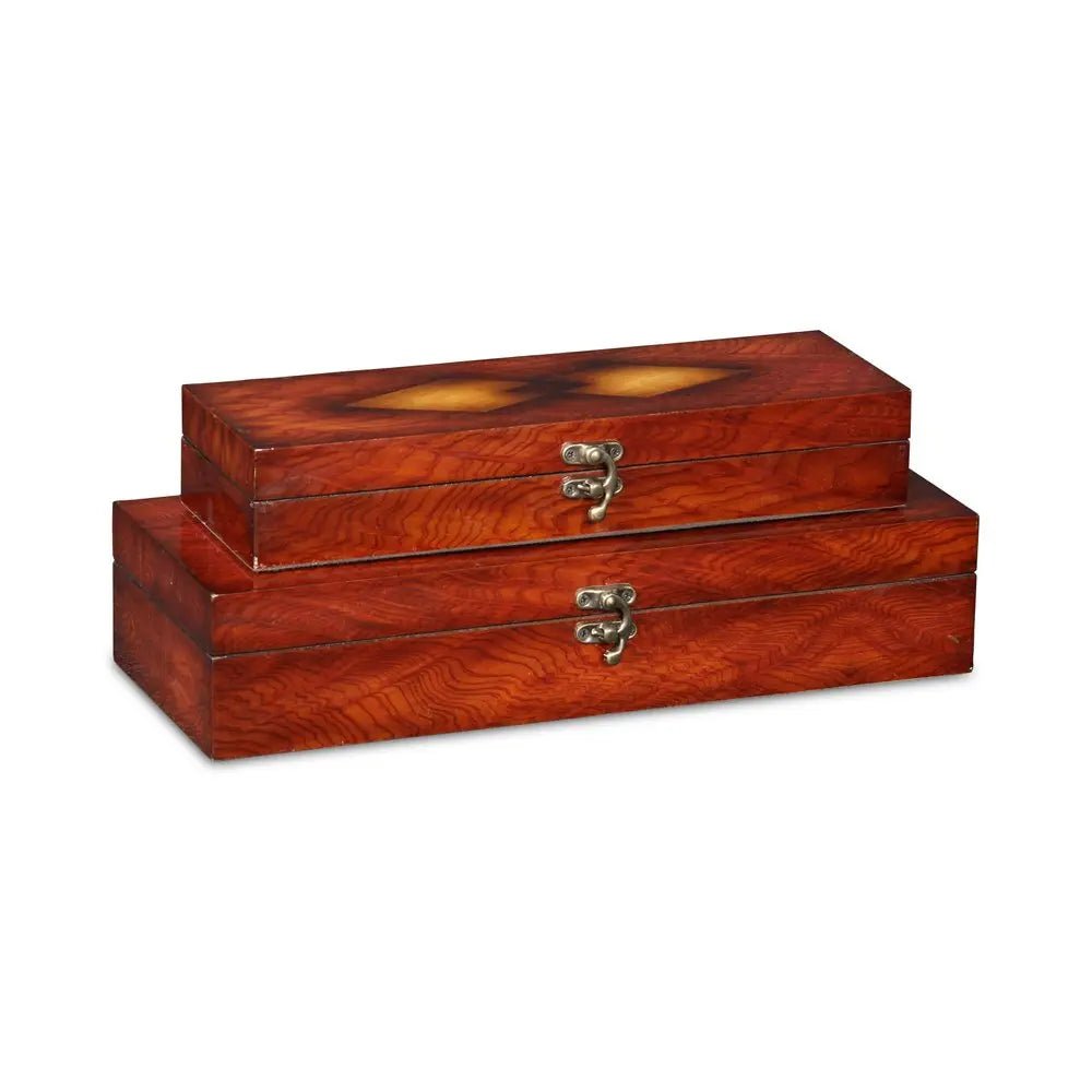 Set of Two Brown Wood Box With Lid - NOBLE HOME INTERIORS