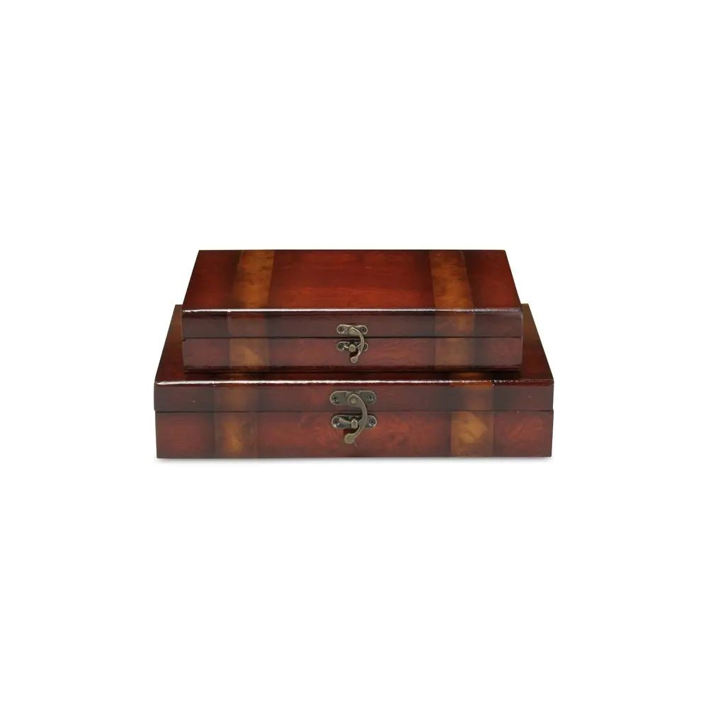 Set of Two Brown Wood Box With Lid - NOBLE HOME INTERIORS