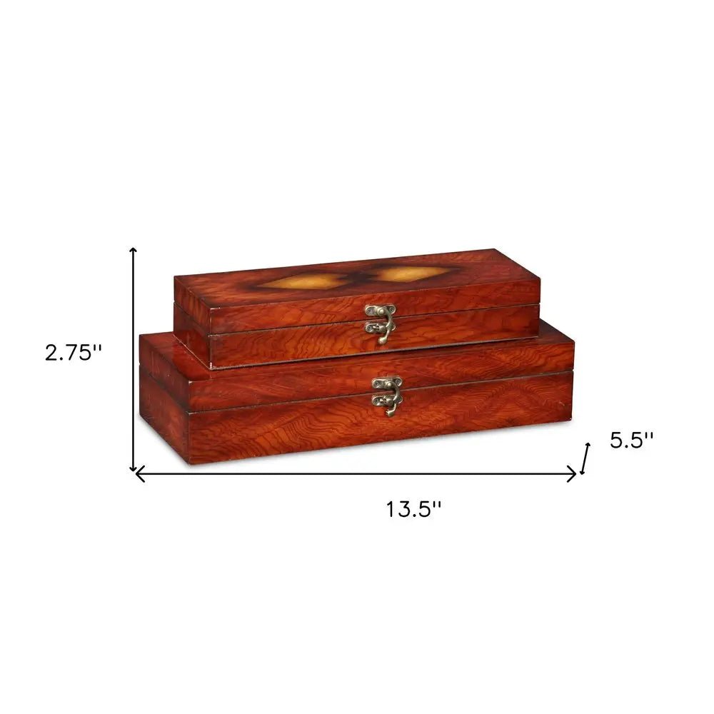 Set of Two Brown Wood Box With Lid - NOBLE HOME INTERIORS