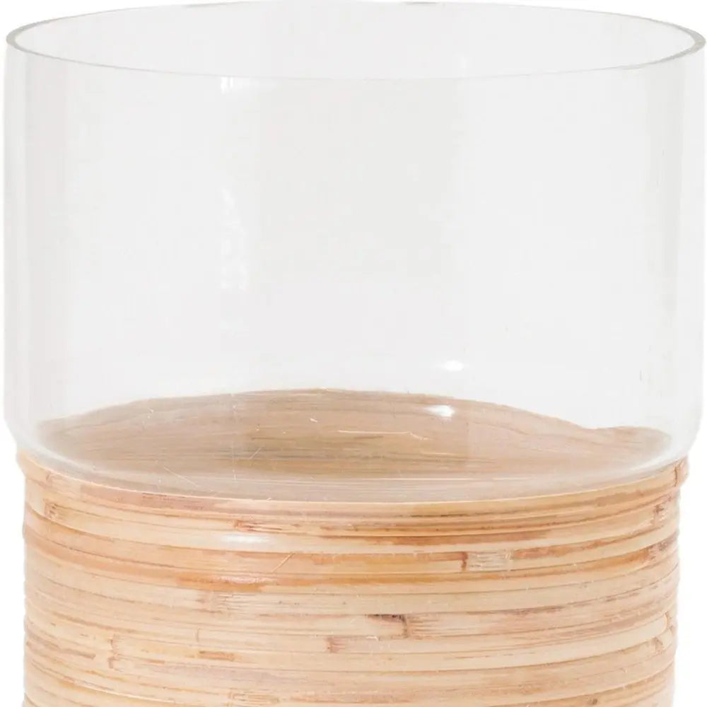 Set of Two Clear And Beige Abstract Glass Tabletop Pillar Candle Holders - NOBLE HOME INTERIORS