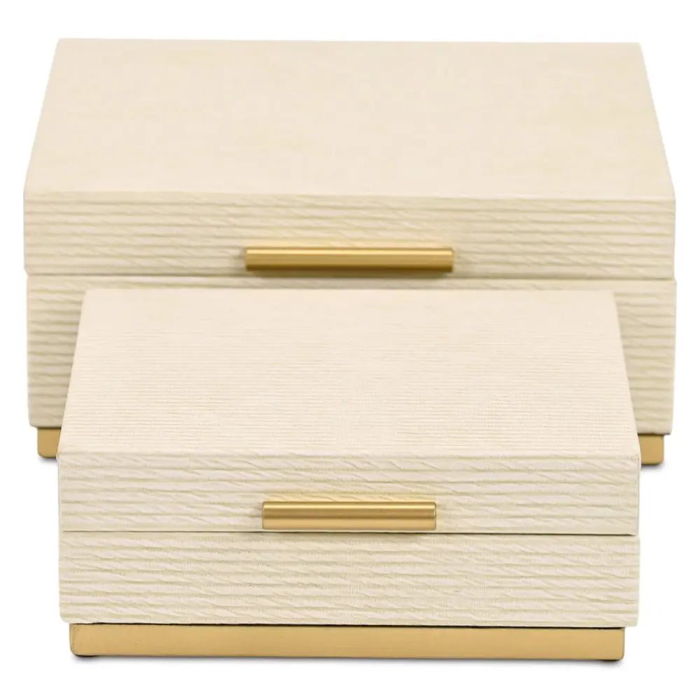Set of Two Cream And Gold Nesting Wood Box With Lid - NOBLE HOME INTERIORS