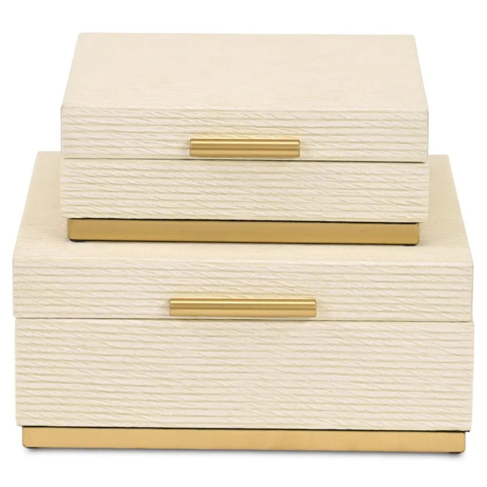 Set of Two Cream And Gold Nesting Wood Box With Lid - NOBLE HOME INTERIORS