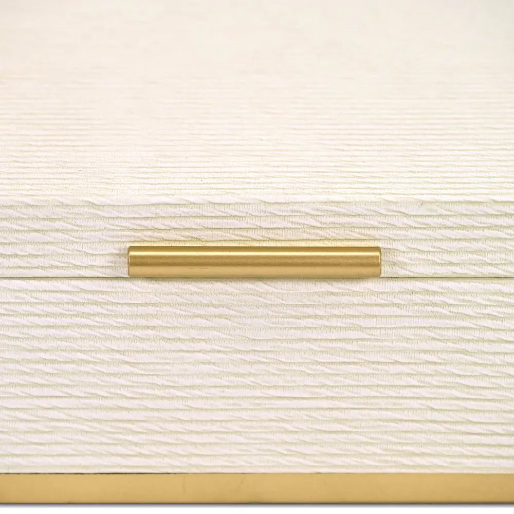 Set of Two Cream And Gold Striped Nesting Storage Boxes With Lids - NOBLE HOME INTERIORS