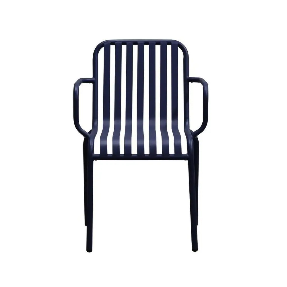 Set of Two Dark Blue Steel Outdoor Stacking Arm Chairs - NOBLE HOME INTERIORS