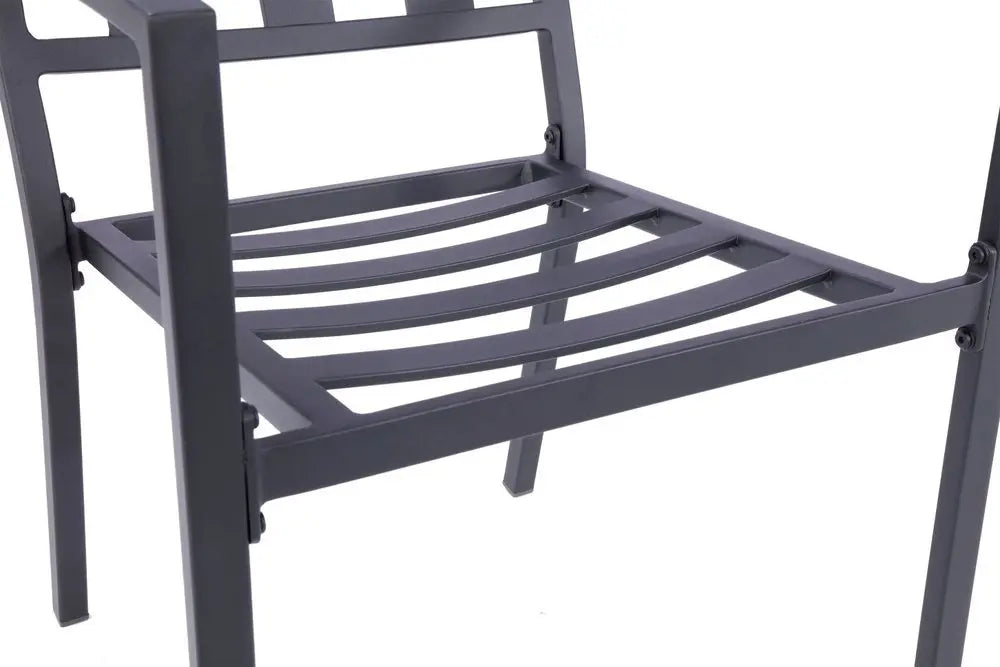 Set of Two Dark Gray Aluminum Outdoor Stacking Dining Chairs with Beige Cushion - NOBLE HOME INTERIORS