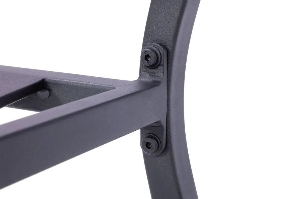 Set of Two Dark Gray Aluminum Outdoor Stacking Dining Chairs with Light Gray Cushion - NOBLE HOME INTERIORS