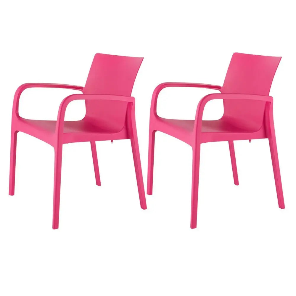 Set of Two Fuchsia Heavy Duty Plastic Outdoor Stacking Dining Chairs - NOBLE HOME INTERIORS