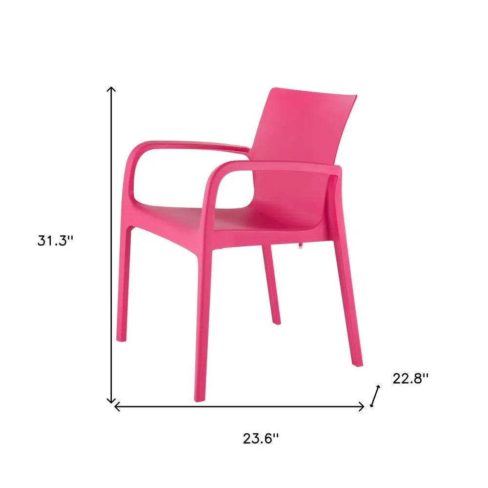 Set of Two Fuchsia Heavy Duty Plastic Outdoor Stacking Dining Chairs - NOBLE HOME INTERIORS