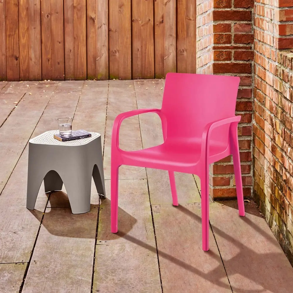 Set of Two Fuchsia Heavy Duty Plastic Outdoor Stacking Dining Chairs - NOBLE HOME INTERIORS