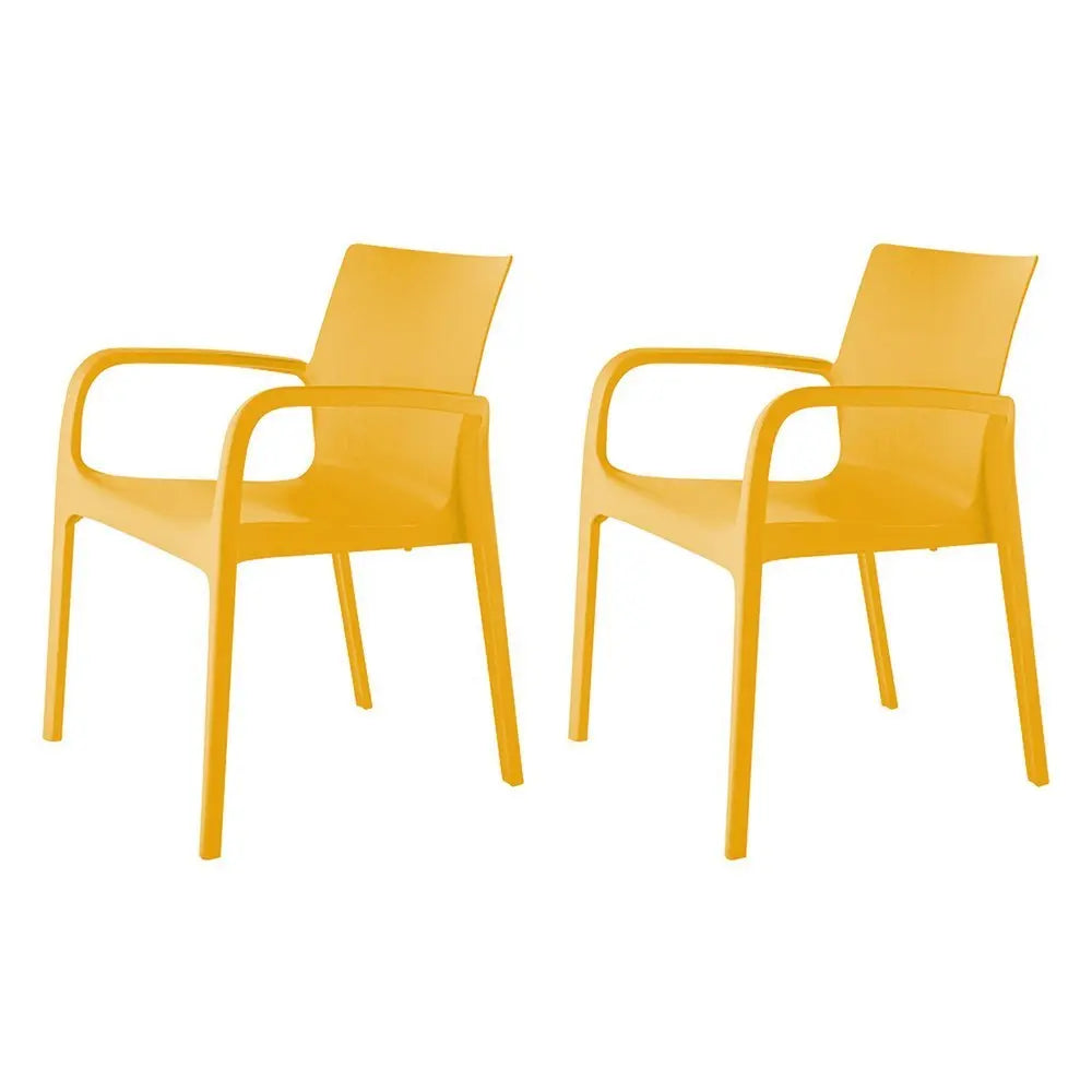 Set of Two Gold Heavy Duty Plastic Outdoor Stacking Dining Chairs - NOBLE HOME INTERIORS