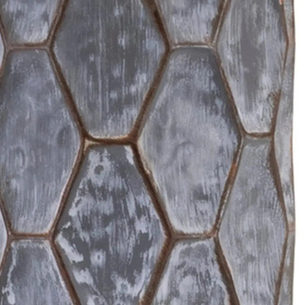 Set of Two Gray And White Distressed Geometric Metal Tabletop Pillar Candle Holders - NOVA HOME FURNITURE