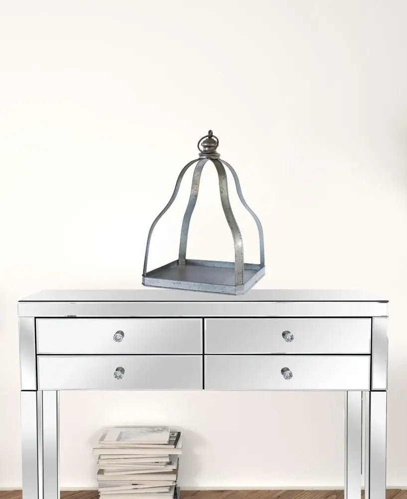 Set of Two Gray Distressed Galvanized Metal Tabletop Lantern Candle Holders HomeRoots