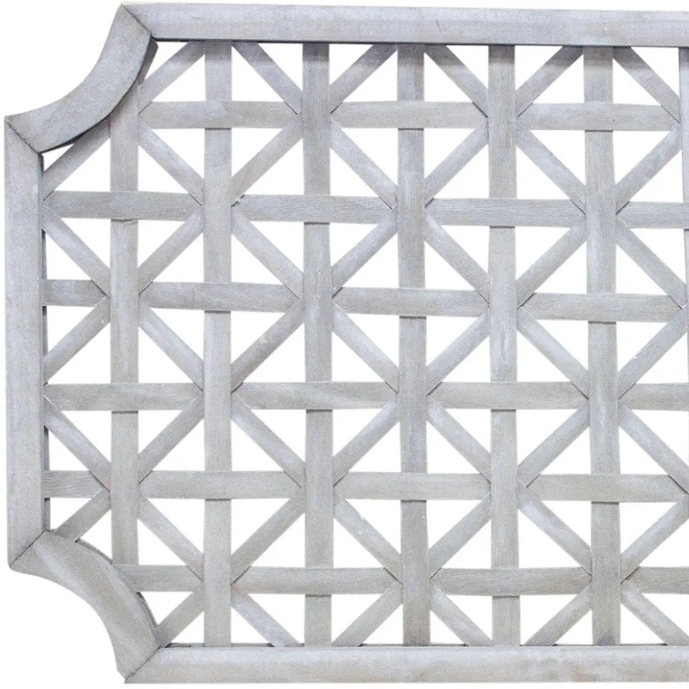 Set of Two Gray Geometric Lattice Wood Hanging Dimensional Sculptures - NOBLE HOME INTERIORS
