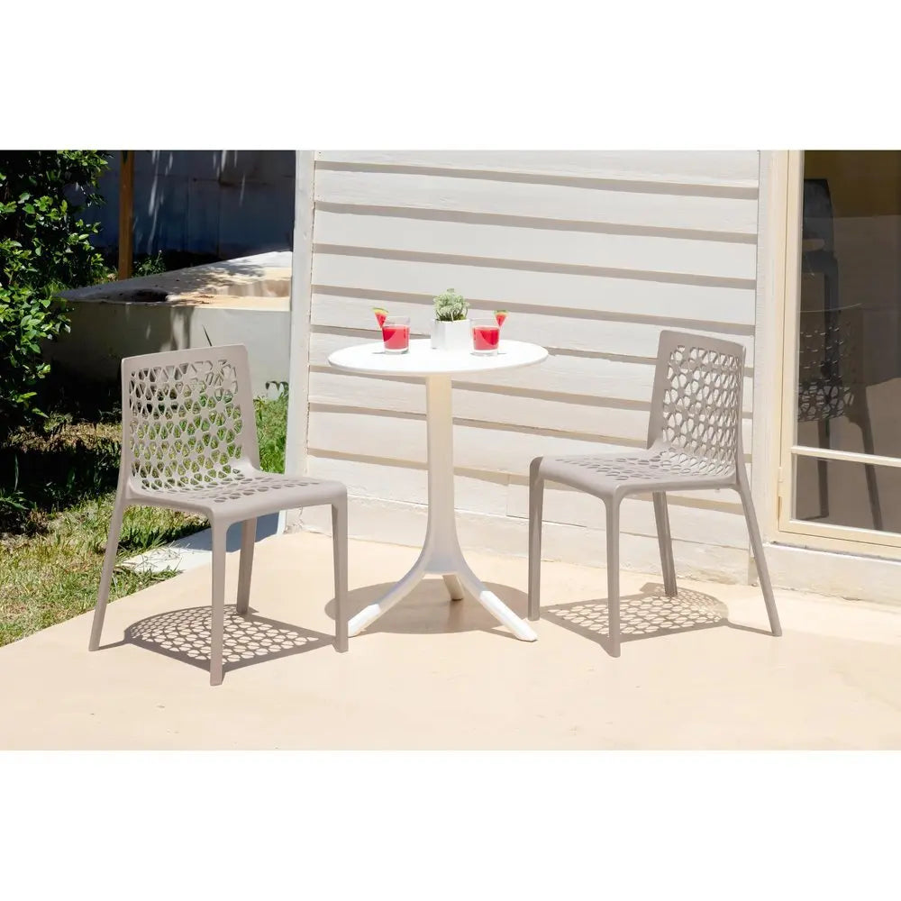 Set of Two Gray Heavy Duty Plastic Outdoor Stacking Dining Chairs - NOBLE HOME INTERIORS