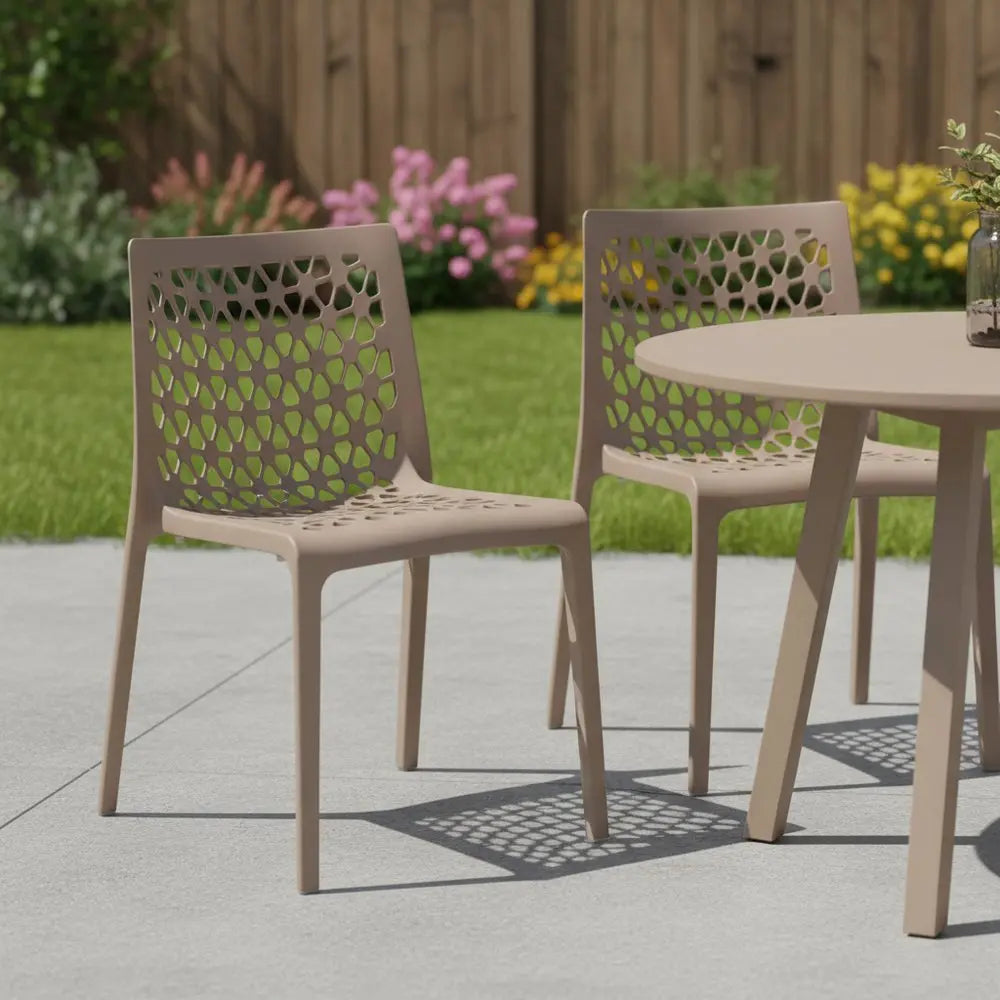 Set of Two Gray Heavy Duty Plastic Outdoor Stacking Dining Chairs - NOBLE HOME INTERIORS
