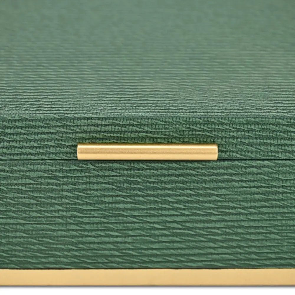 Set of Two Green And Gold Striped Nesting Storage Boxes With Lids - NOBLE HOME INTERIORS