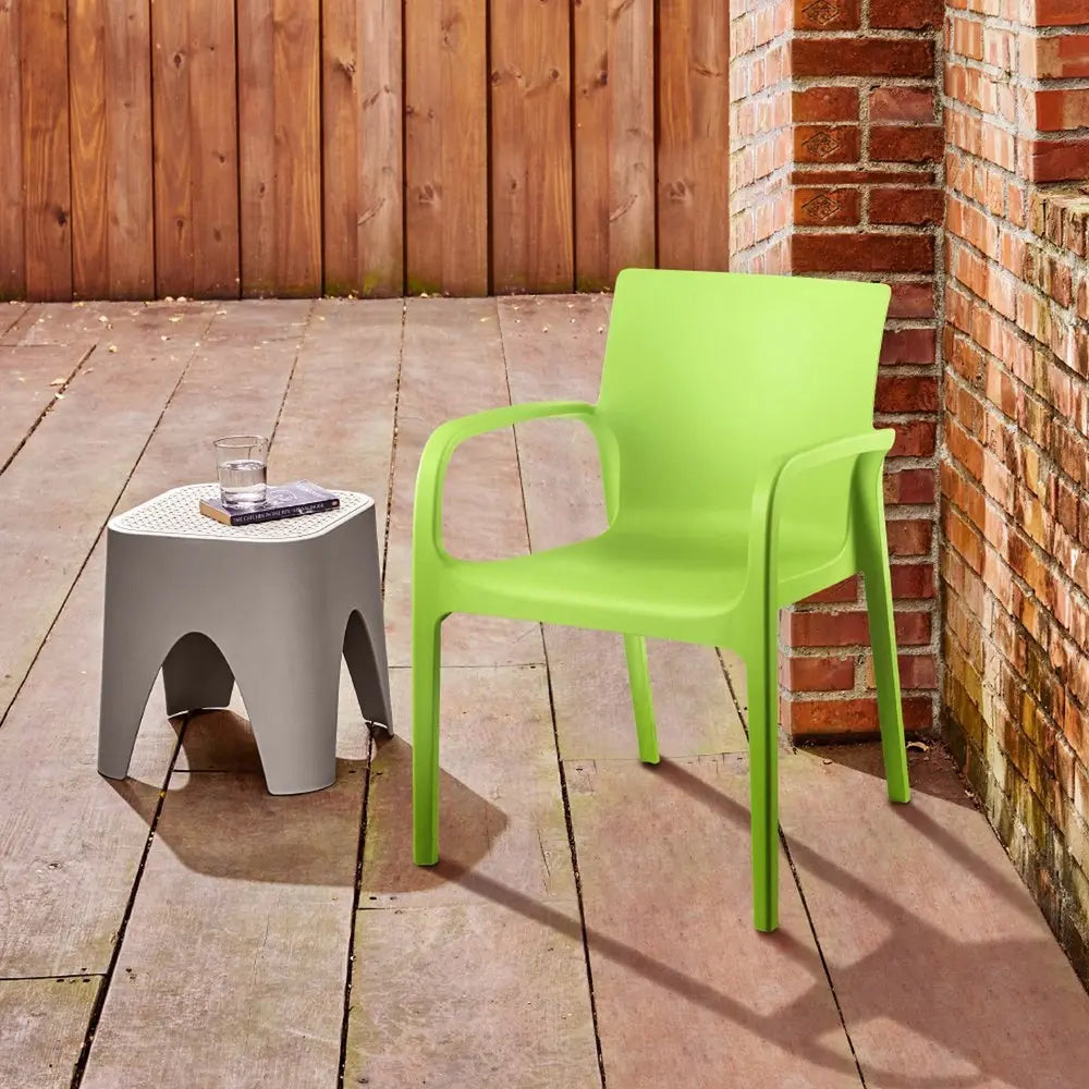 Set of Two Green Heavy Duty Plastic Outdoor Stacking Dining Chairs - NOBLE HOME INTERIORS