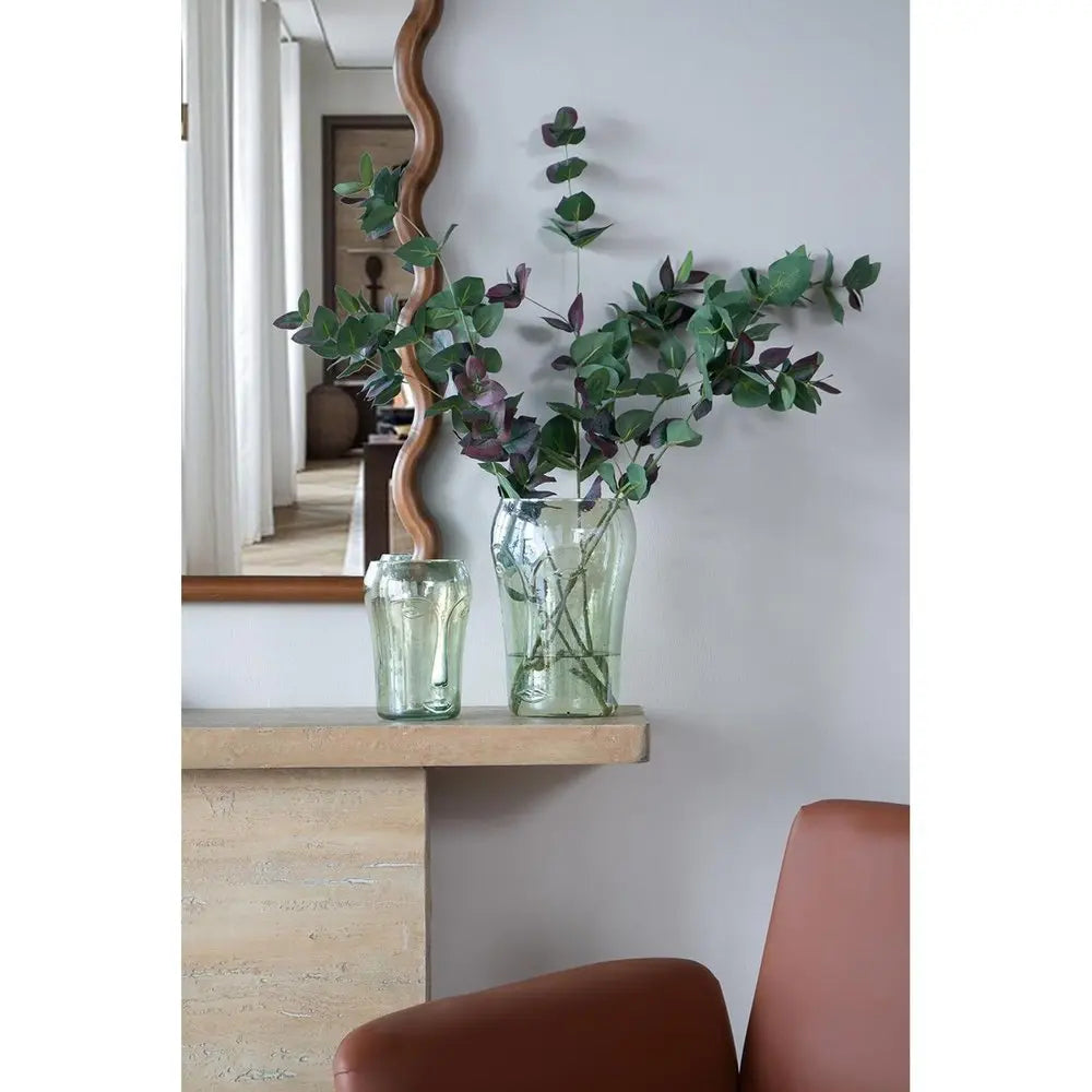 Set of Two Light Green Glass Modern Abstract Faces Table Vases - NOBLE HOME INTERIORS