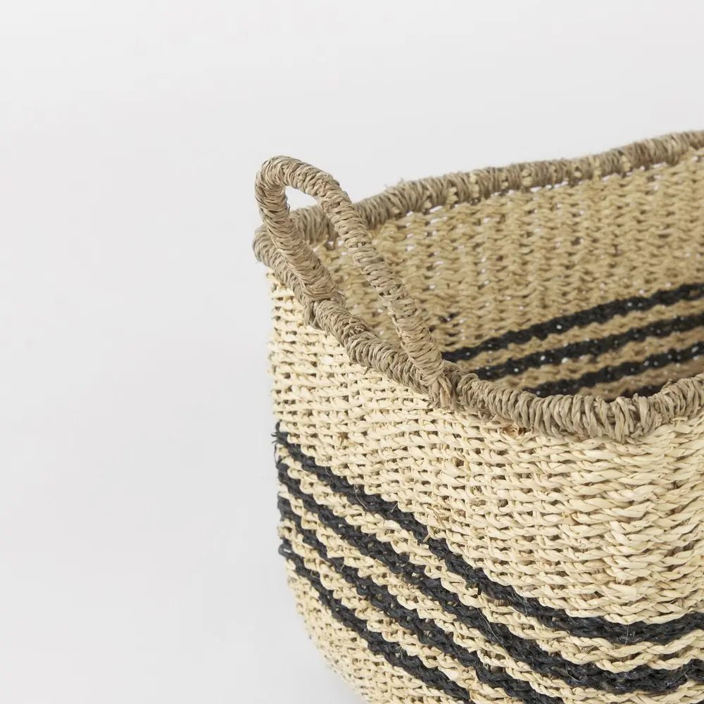Set of Two Natural And Black Rattan Basket - NOBLE HOME INTERIORS