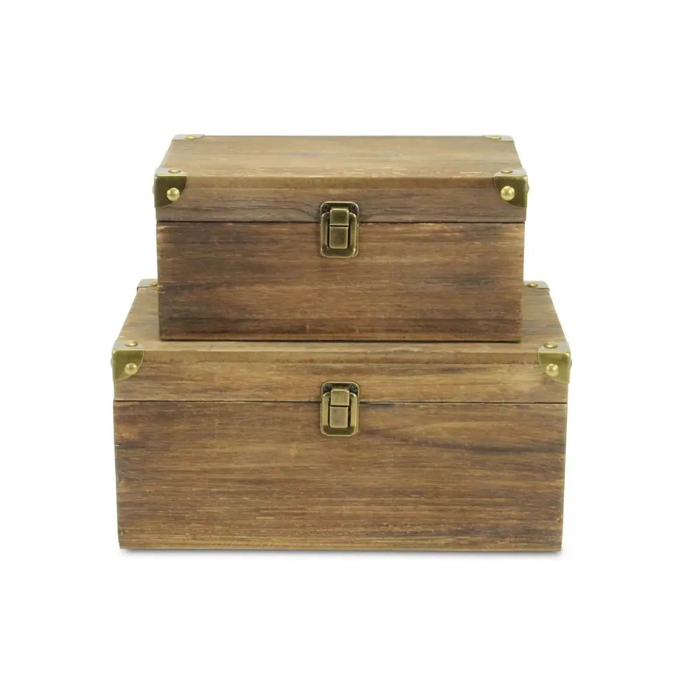 Set of Two Natural Wood And Metal Box With Lid - NOBLE HOME INTERIORS