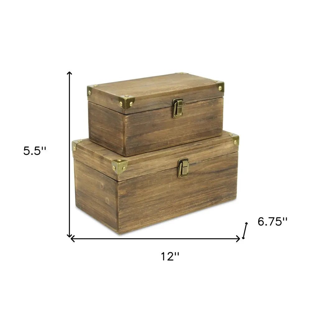 Set of Two Natural Wood And Metal Box With Lid - NOBLE HOME INTERIORS