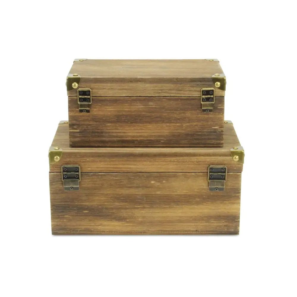 Set of Two Natural Wood And Metal Box With Lid - NOBLE HOME INTERIORS