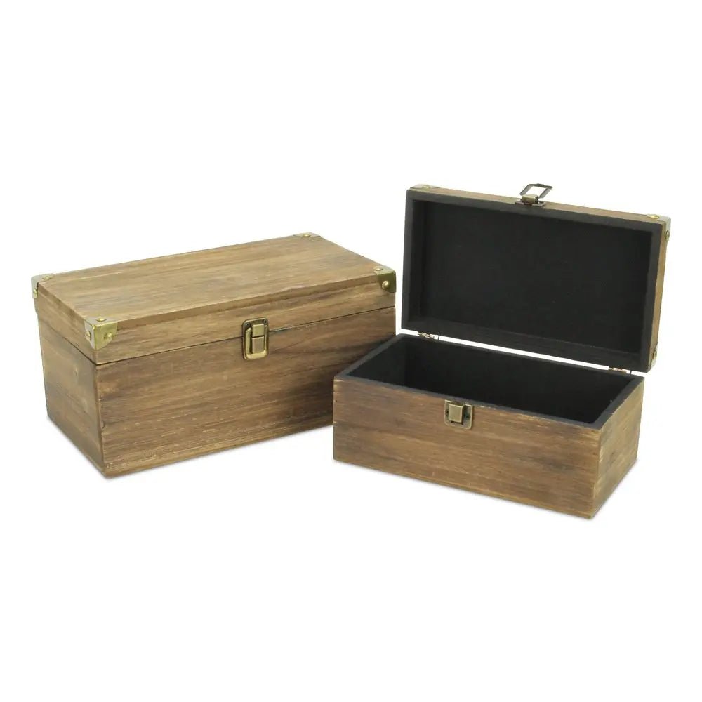 Set of Two Natural Wood And Metal Box With Lid - NOBLE HOME INTERIORS