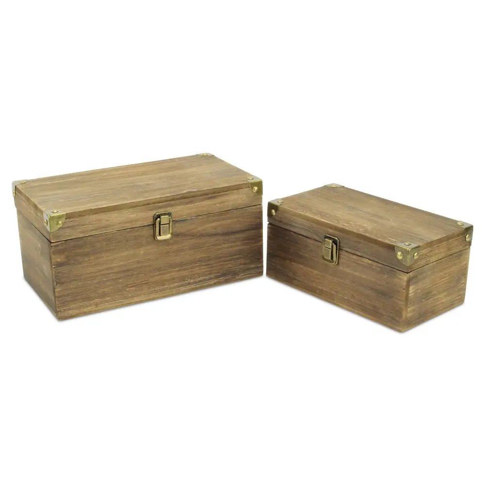 Set of Two Natural Wood And Metal Box With Lid - NOBLE HOME INTERIORS