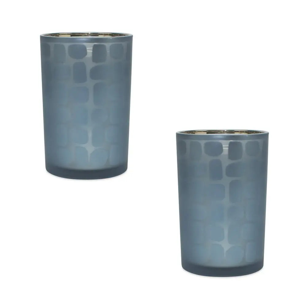Set of Two Navy Blue Abstract Glass Tabletop Tealight Candle Holders - NOBLE HOME INTERIORS