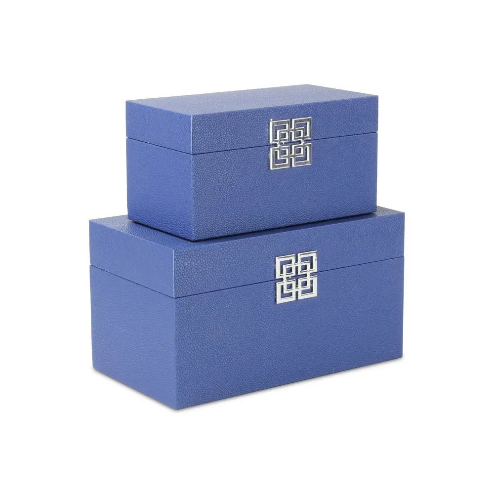 Set of Two Navy Blue Wood And Shagreen Box With Lid - NOBLE HOME INTERIORS