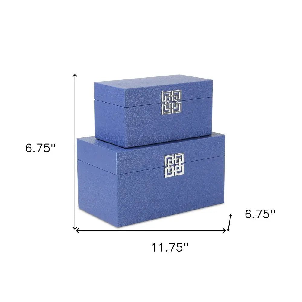 Set of Two Navy Blue Wood And Shagreen Box With Lid - NOBLE HOME INTERIORS