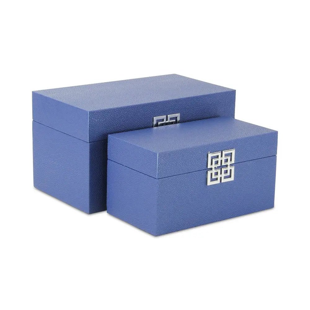 Set of Two Navy Blue Wood And Shagreen Box With Lid - NOBLE HOME INTERIORS