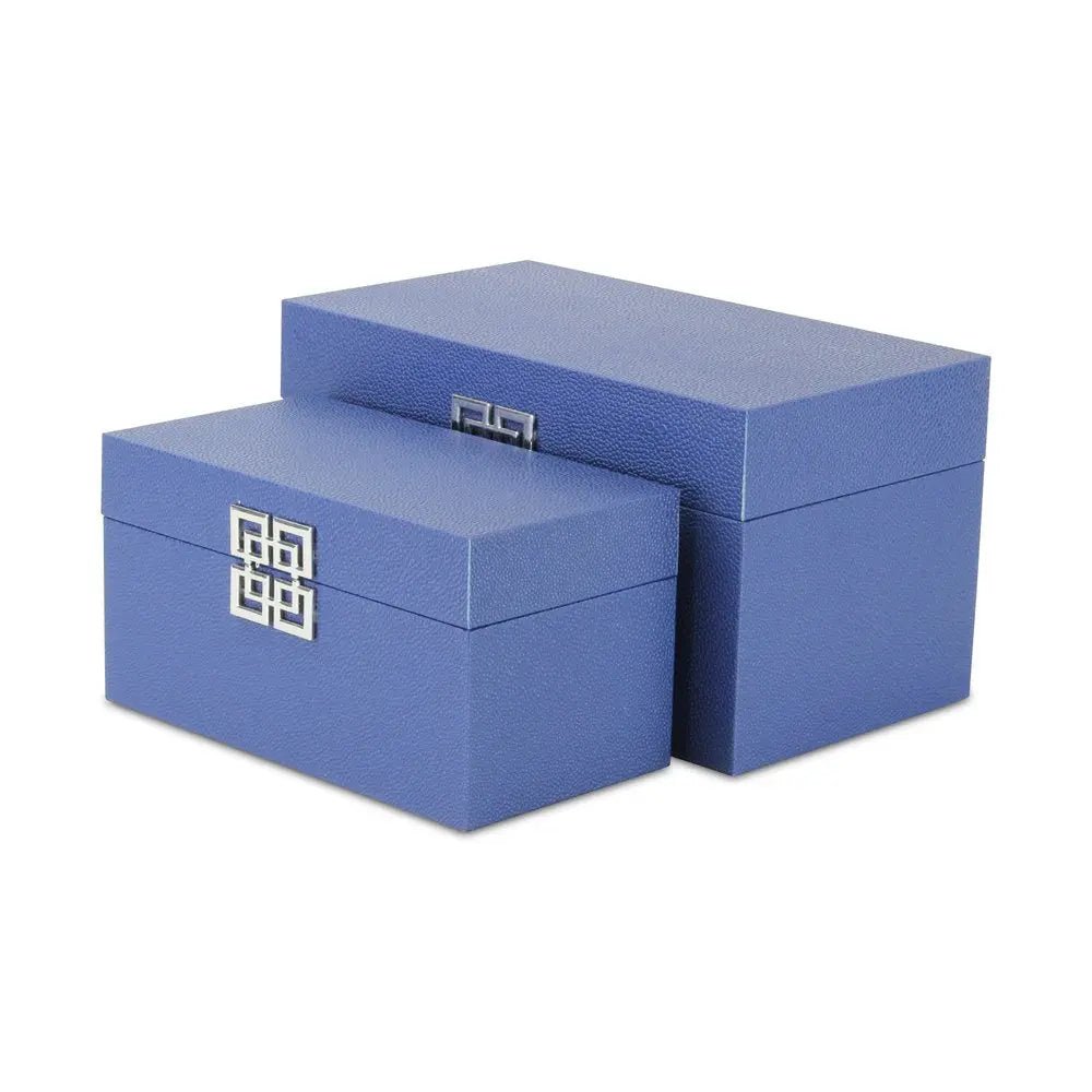 Set of Two Navy Blue Wood And Shagreen Box With Lid - NOBLE HOME INTERIORS