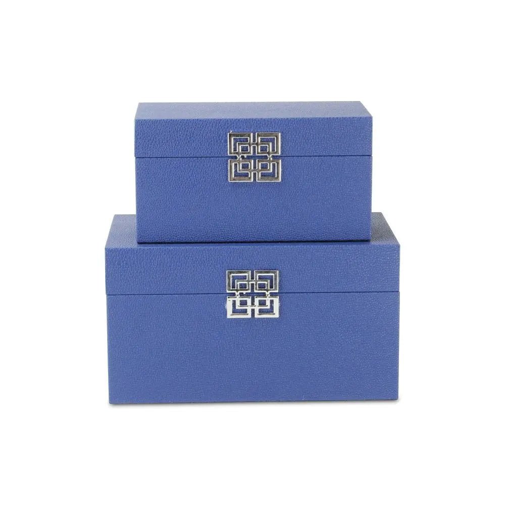 Set of Two Navy Blue Wood And Shagreen Box With Lid - NOBLE HOME INTERIORS