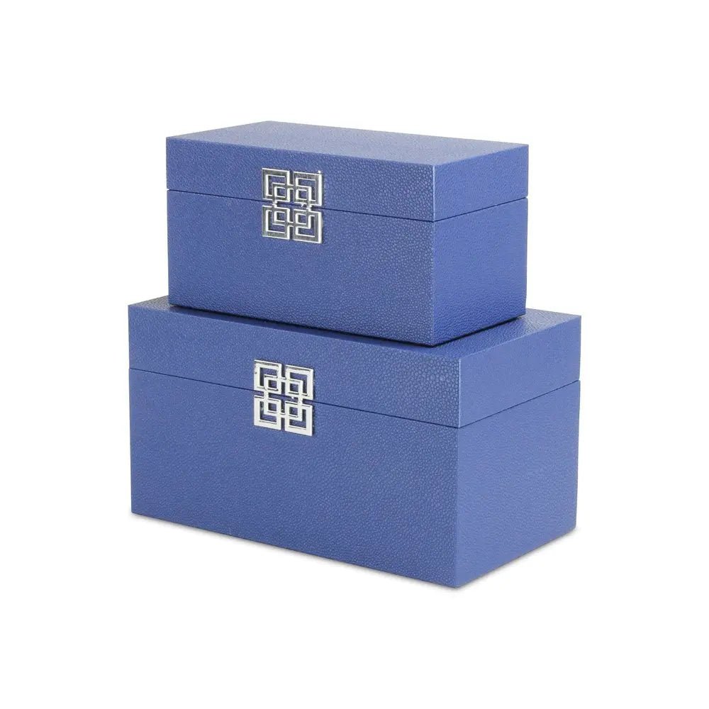 Set of Two Navy Blue Wood And Shagreen Box With Lid - NOBLE HOME INTERIORS