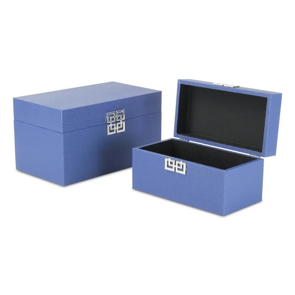 Set of Two Navy Blue Wood And Shagreen Box With Lid - NOBLE HOME INTERIORS
