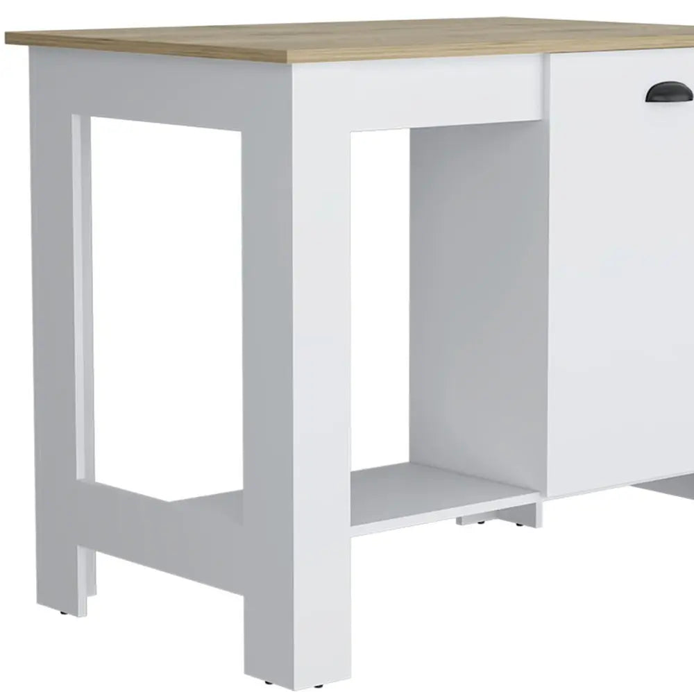 Set of Two Oak and White Wood Kitchen Island And Pantry Cabinet - NOVA HOME FURNITURE